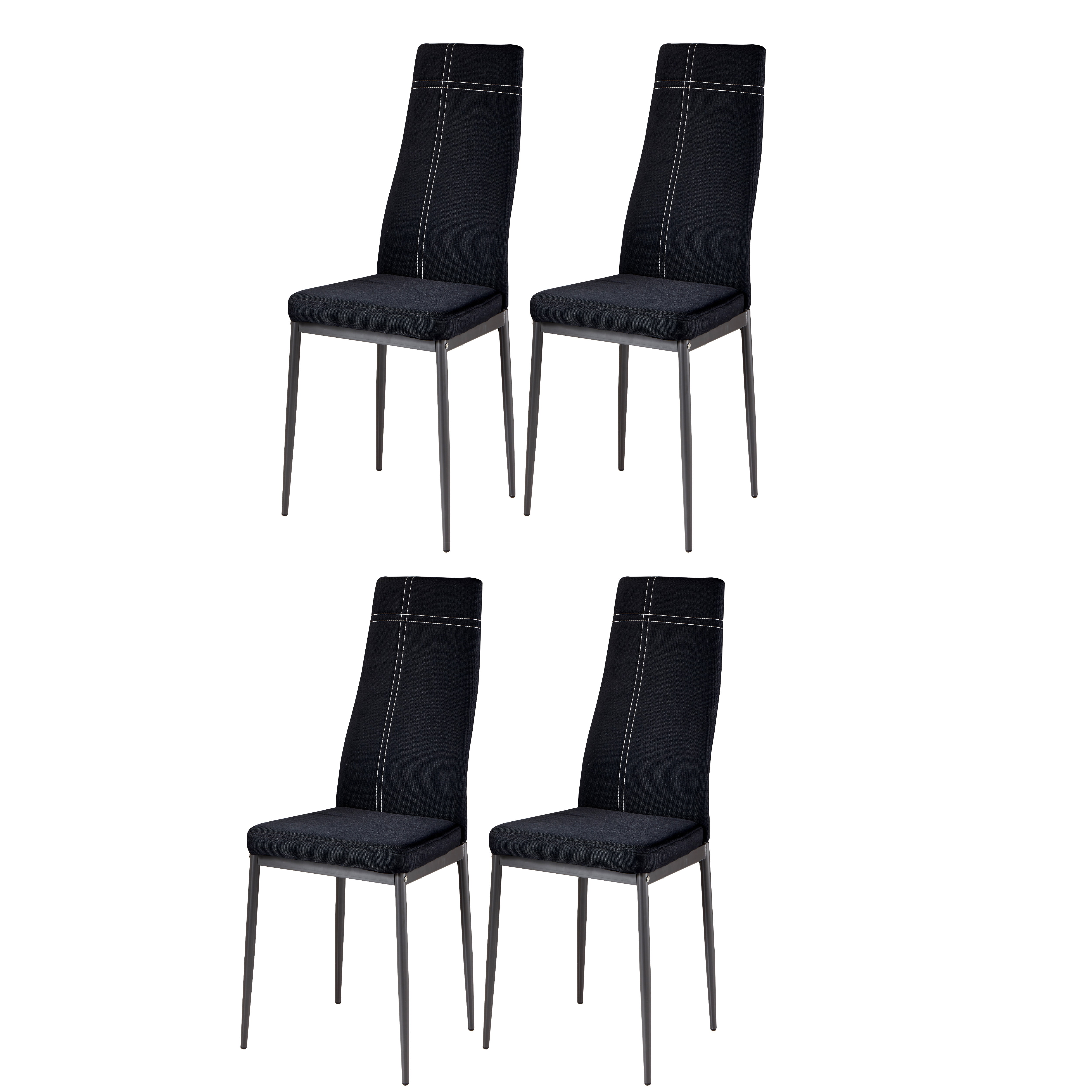 Bri Kitchen Dining Chairs, Black Fabric & Metal Frame, Modern (Set Of