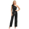 thumbnail image 3 of inlzdz Sequin Jumpsuits for Women's One Shoulder Wide Legs Party Romper Casual Clubwear Playsuits Black XXL, 3 of 7