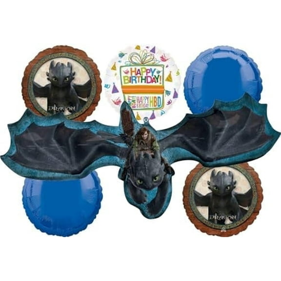 Anagram How to Train Your Dragon Birthday Party Supplies Hiccup and Toothless 6 pc Balloon Bouquet Decorations