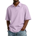 thumbnail image 2 of Mens Men's Short Sleeve Polo Shirts, Cotton Blend, 3 Button Closure, Regular Fit Light Purple M, 2 of 9