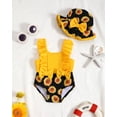 thumbnail image 2 of KIMI BEAR Newborn Baby Girls Summer One-piece Swimsuits 0-3 Months Ruffle Sleeveless Backless Bathing Suits Color Block Floral Rash Guard Beach Wear with Hat 2PCS Yellow, 2 of 8