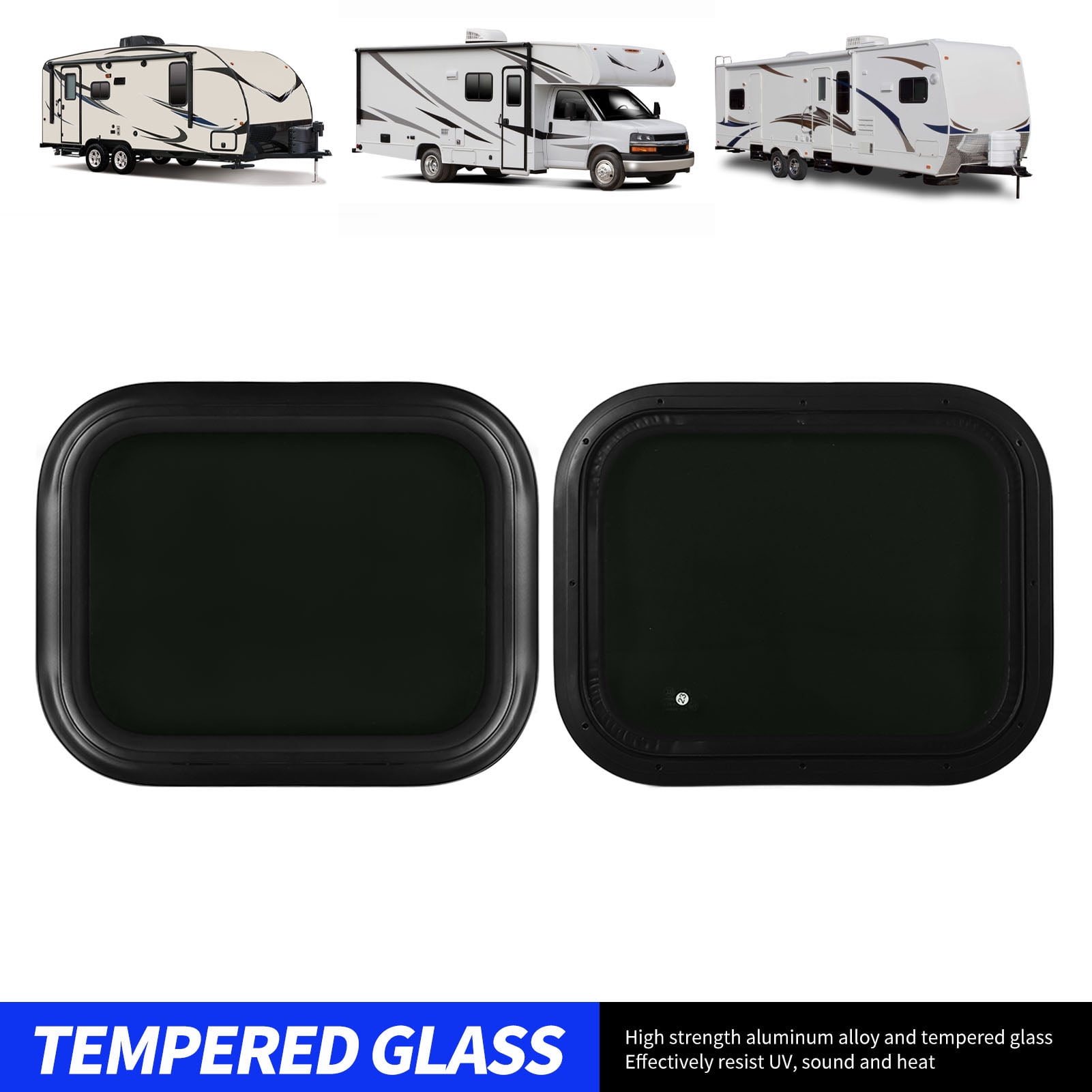 Ventana Corredera Para Autocaravana - Cristal Negro Templado 4mm, Marco Aluminio, Tamaño 53x43 Cm, Con Drenaje