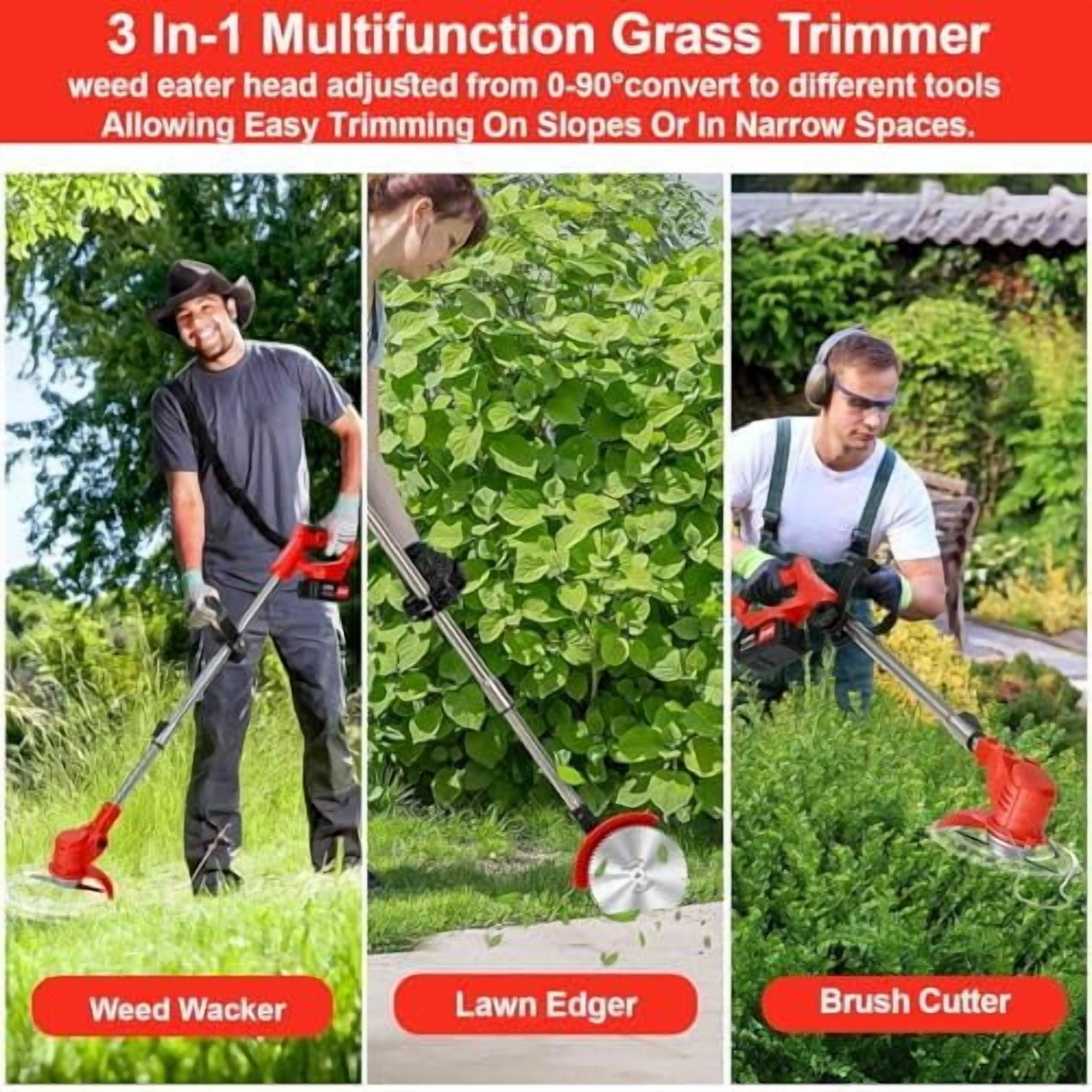24V Cordless String Trimmer, 2-in-1 Electric Weed Eater with 2X 4.0Ah Batteries & 3 Types Blades, Lightweight Grass Trimmer & Lawn Edger for Garden Yard Lawn Care