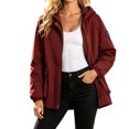 thumbnail image 3 of Htigea Fall Jackets for Women Full Zip Up Hooded Coat Lightweight Outdoor Active Jacket with Pockets Red L, 3 of 7