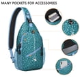 thumbnail image 2 of Sling Backpack,Teal Christmas Snowflake Pattern Sling Bag with Water Bottle Holder,Waterproof Sling Bag for Men/Women with Headphone Jack for Hiking,Travel, 2 of 6