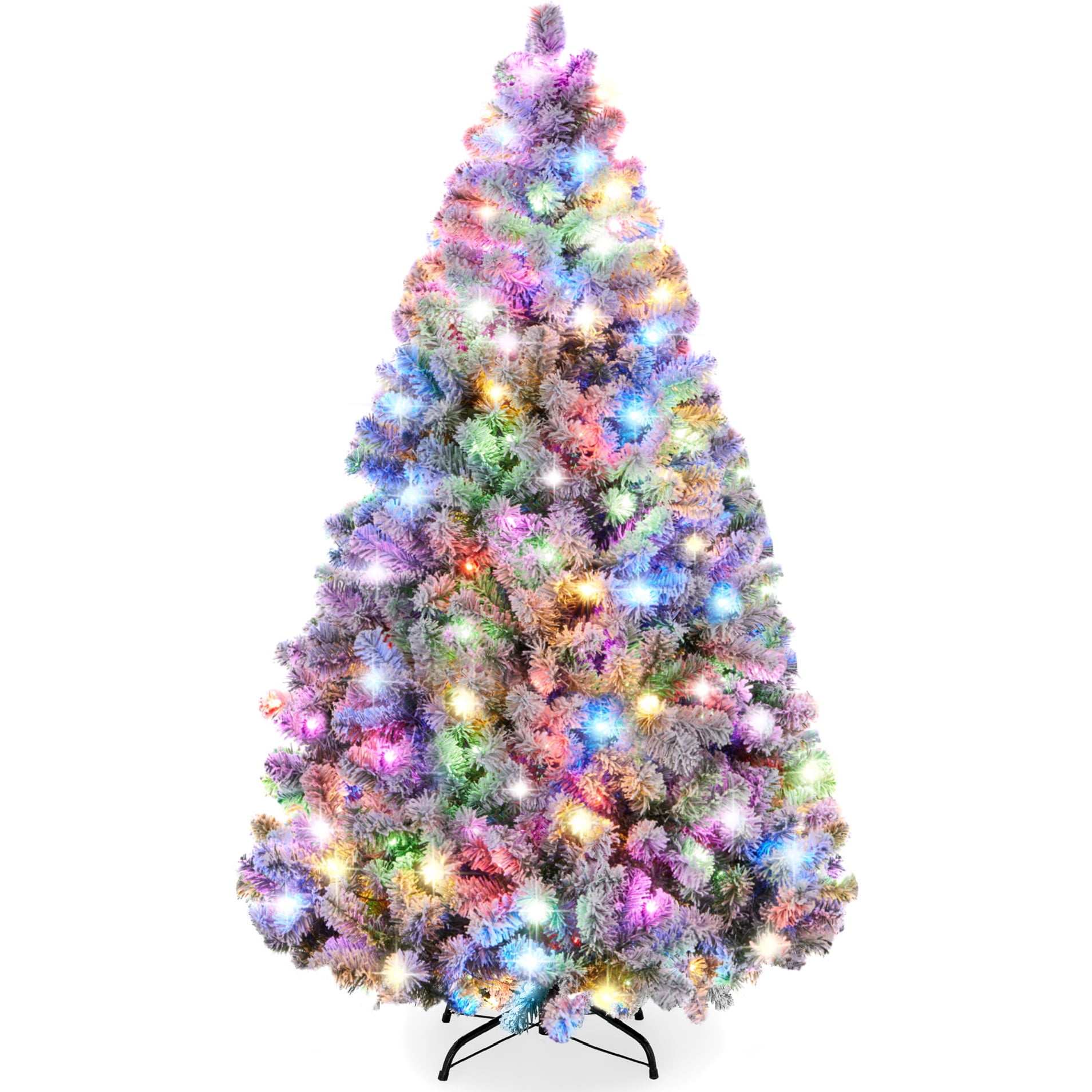 Best Choice Products 6ft Pre-Lit Holiday Christmas Pine Tree w/ Flocked Branches, 250 Warm-White & Multicolored Lights