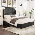 thumbnail image 7 of Velvet Upholstered Platform Bed with 59.06" Headboard, Queen Bed Frame with Golden Plating Trim and Slats Support, Modern Bed for Adults Bedroom, No Box Spring Needed, Gold+Black, 7 of 7
