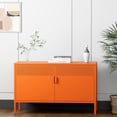 thumbnail image 3 of Elegant Metal Storage Cabinet, Accent Cabinet with 2 Doors and Shelves,Multipurpose 2 Tier Low Metal Locker Storage for Home and Office,Orange, 3 of 7