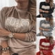 thumbnail image 4 of Women Round Neck Long Sleeve Letter Print Velvet Casual Outwear Sweatshirt Top, 4 of 8