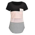 thumbnail image 2 of Odeerbi Maternity Shirts Womens Nursing Stripe Round Neck Short Sleeve Breastfeeding Blouse With Pocket Pink, 2 of 4