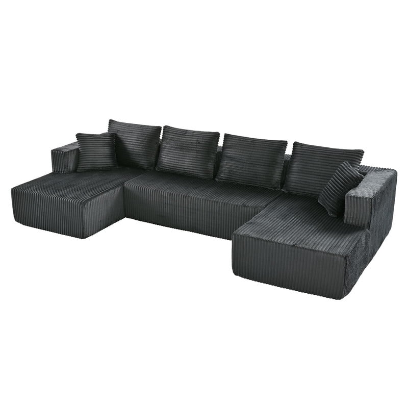 U-Shaped Modular Sectional Sofa with Double Chaise, 132.1'' Oversized Corduroy Sofa Couch with Deep Seat for Living Room Apartment