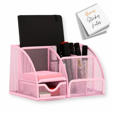 Mesh Desk Organizer - Office Desk Organizer With Sticky Notes - Desk Accessor...