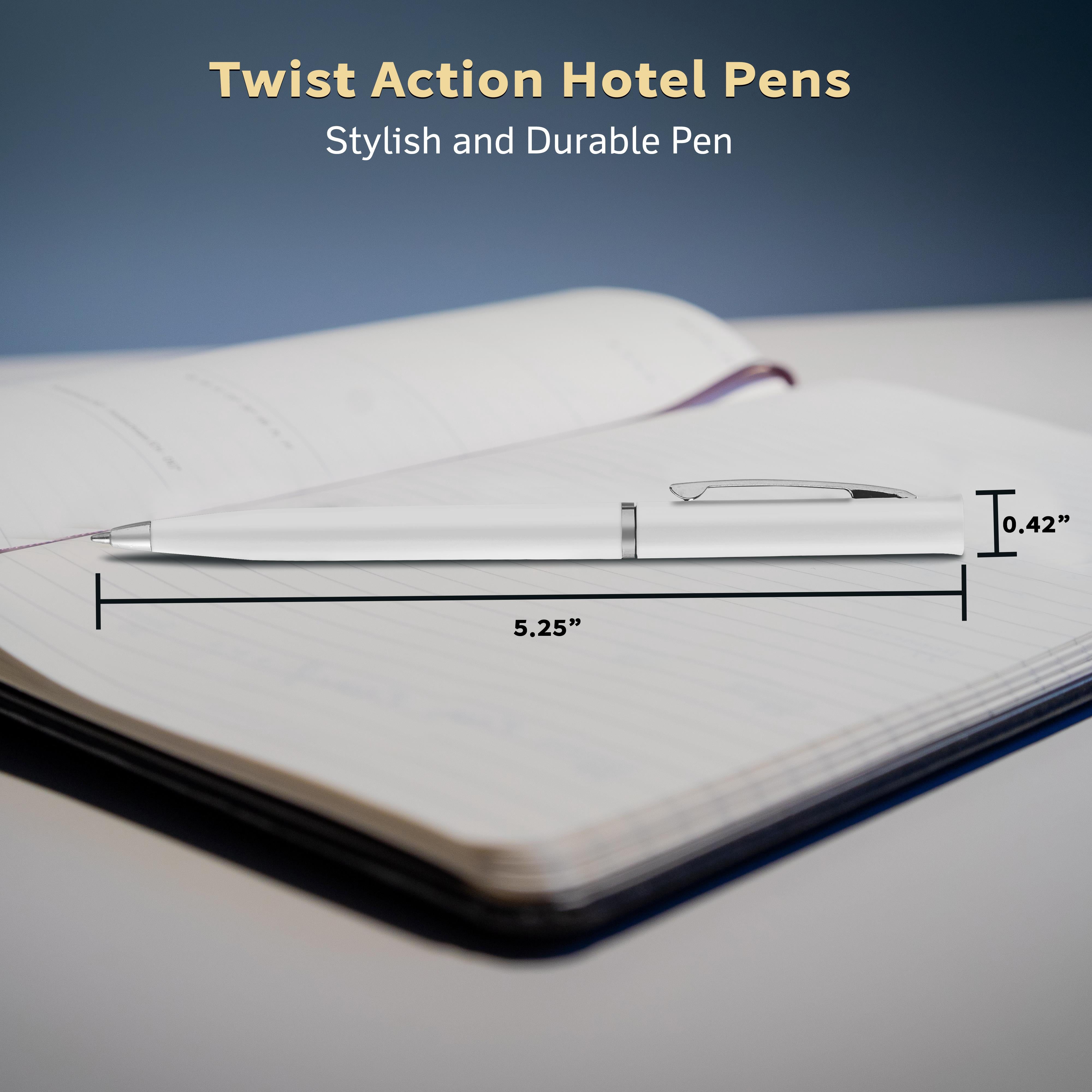 10 Twist Action Hotel Pens Pack - Plastic, Black Ink - White