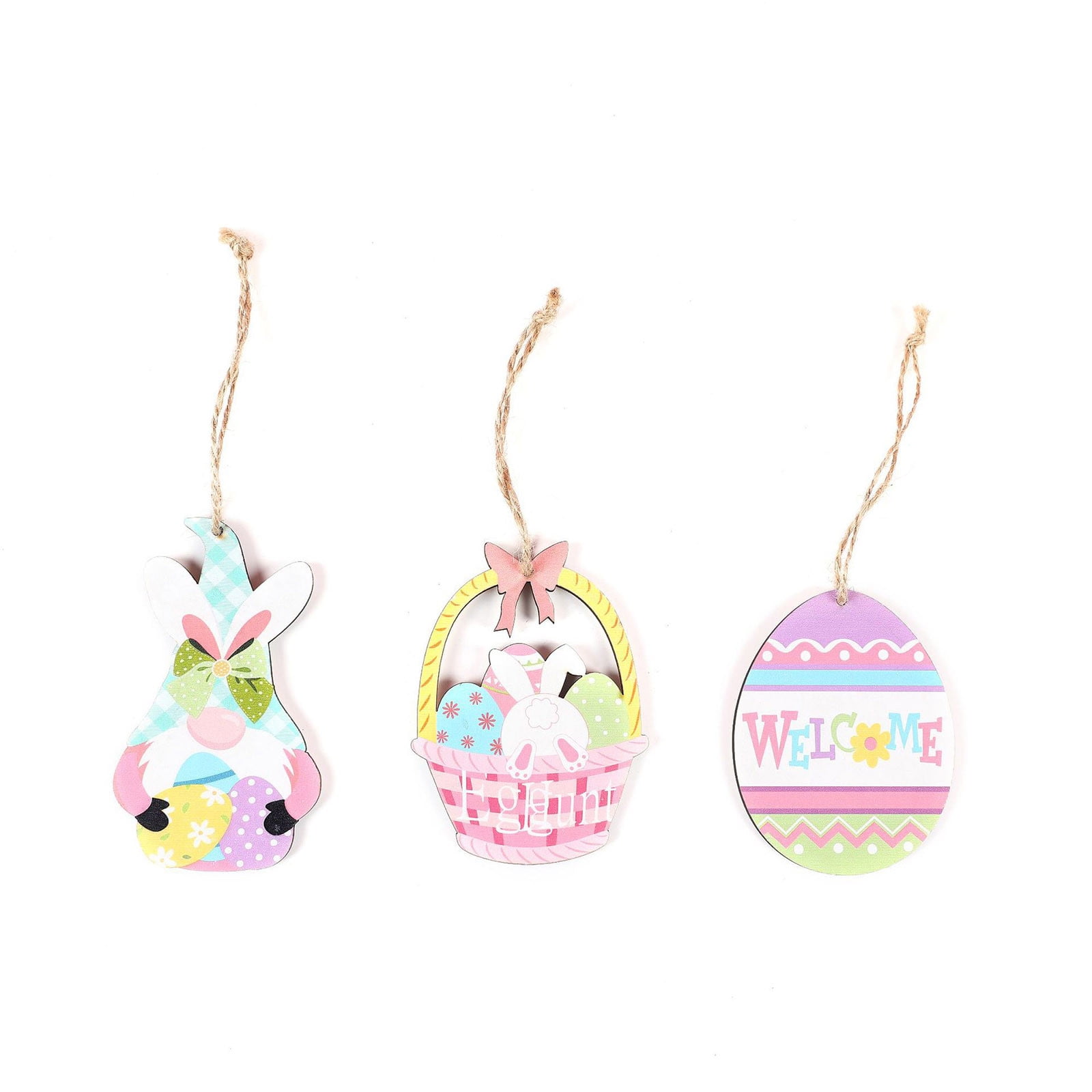 JeashCHAT 3 Pieces Happy Easter Wooden Ornaments Easter Egg Bunny