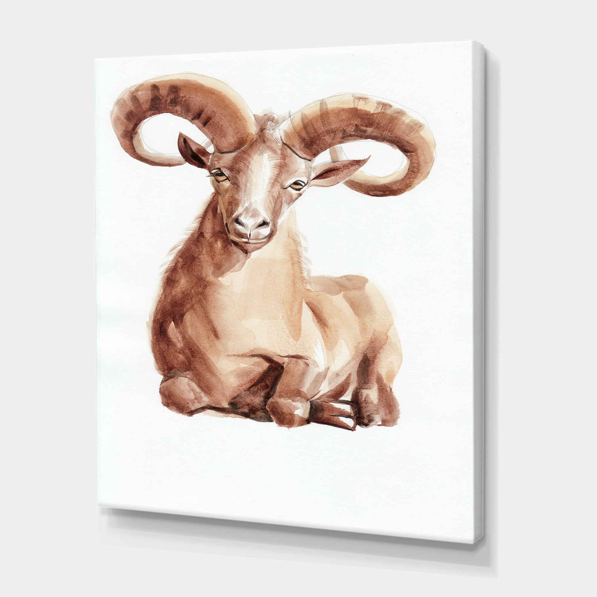 Designart ' Abstract Portrait of Wild Ram With Mighty Horns II ' Farmhouse Canvas Wall Art Print