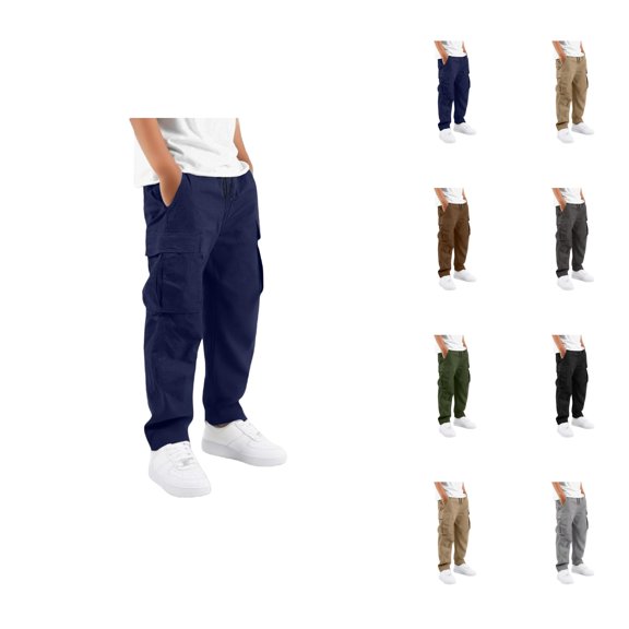 Kids Cargo Pants Multi Pocket Casual Trousers Comfy Loose Fit Utility Pants for Boys and Girls