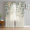 thumbnail image 3 of Sheer Curtains 108 inches Long, Vintage Farmhouse Style Plants Green Leaves Light Filtering Sheer Window Curtains Rod Pocket Voile Drapes for Bedroom Living Room, 52"W x 108"L 2 Panels, 3 of 7