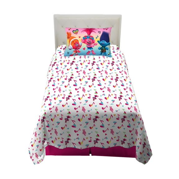 Trolls Kids Twin Sheet Set, White, Pink