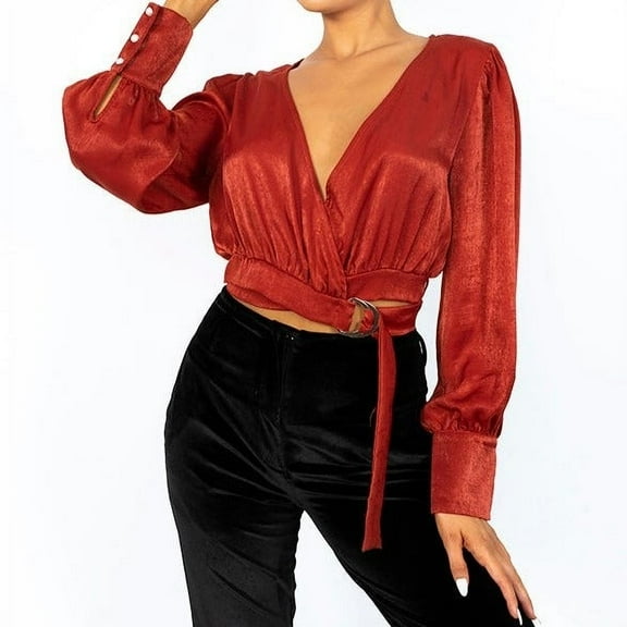 Alayna Satin Wrapped Long Sleeve Blouse