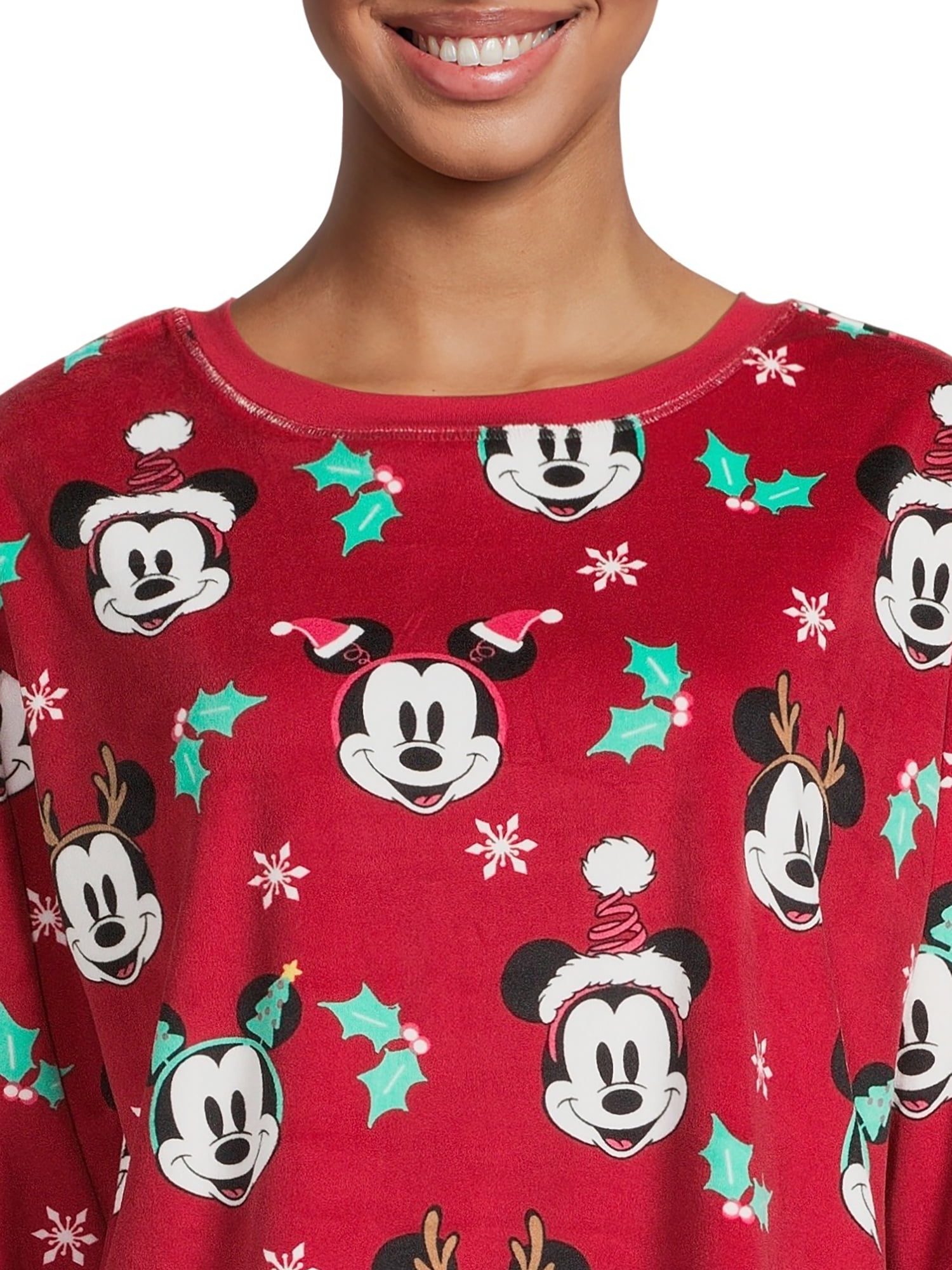 Mickey Mouse Women's Christmas Top and Pants Pajama Set, 2-Piece, Sizes S-3X