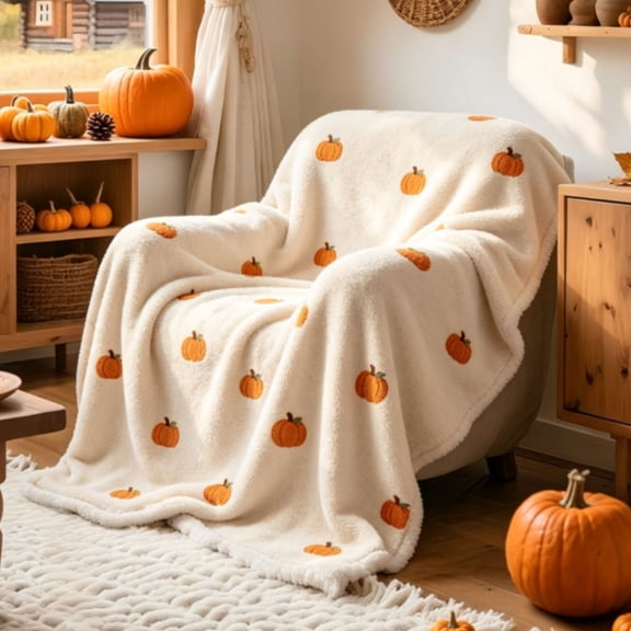 Halloween Fleece Throw Blanket Pumpkin Leaves Fall Plaid Soft | Fuzzy Plush for Couch, Sofa or Bed, Luxury Flannel Lap Blanket for Adults, Wife, Self,70*100cm