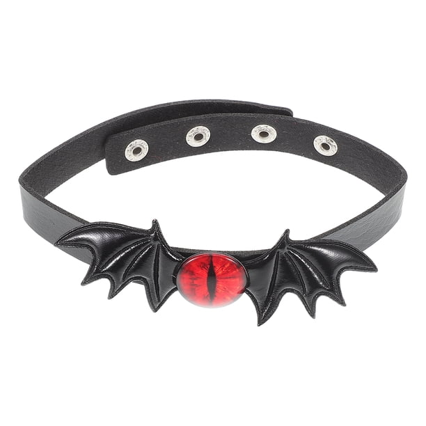 KAKOWELY Gargantilla de PU con dije de murciélago estilo punk, collar con ojos de diablo para fiesta de Halloween para mujeres y hombres, collar de clavícula con alas de murciélago
