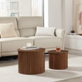 thumbnail image 4 of Wirrytor Round Coffee Table Sets 2 Pieces, Wood Fluted Coffee Table with Storage, for Living Room Bedroom, Apartment(Walnut), 4 of 10