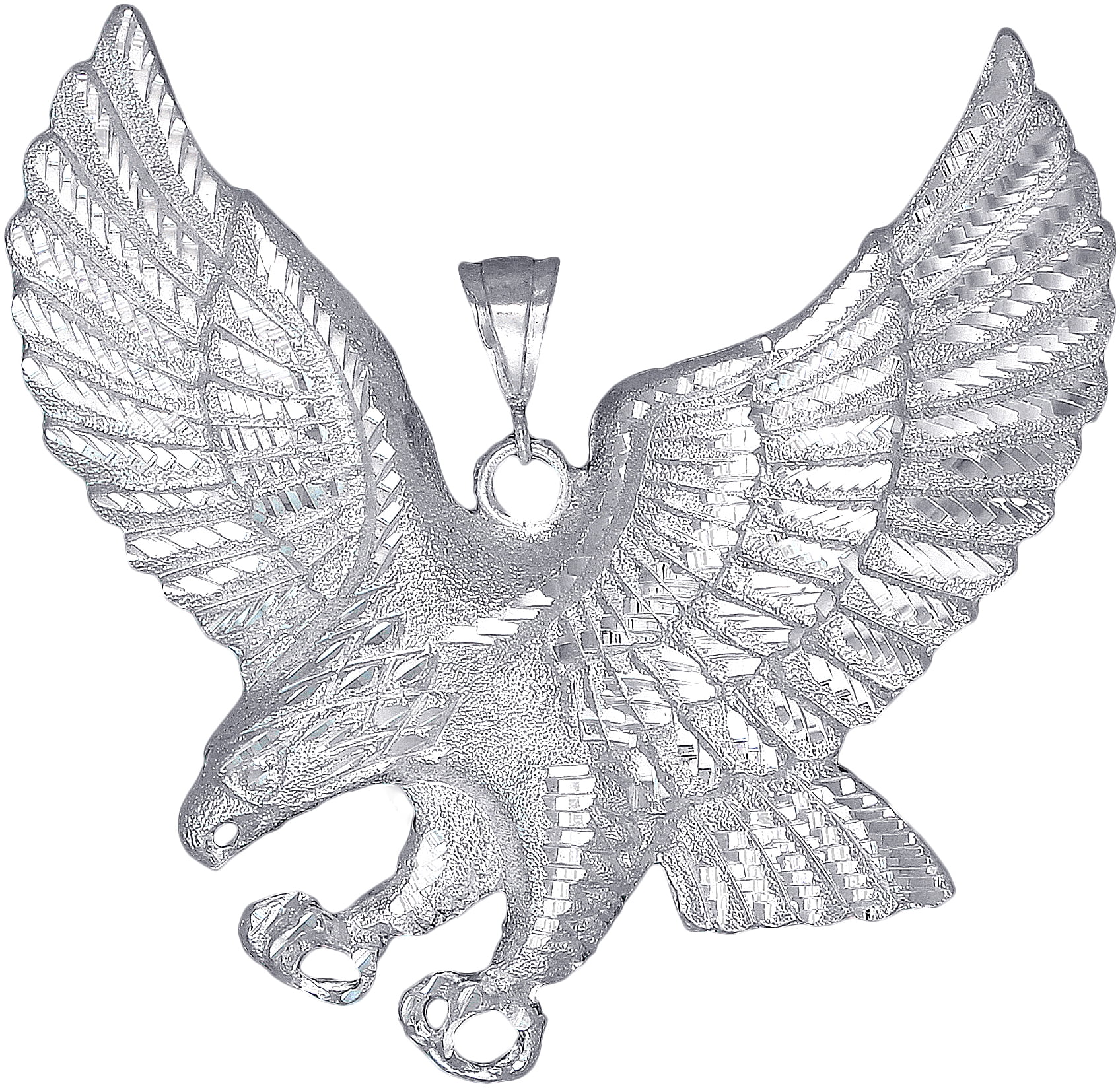 Sterling Silver Eagle Charm Pendant Necklace Diamond Cut Finish with Chain