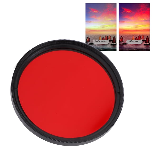Filtre d'Objectif Rouge, Filtre d'Objectif de Caméra Fileté en Verre Optique Couleur Rouge Cadre en Alliage d'Aluminium Durable Installation Facile pour Objectif de Caméra