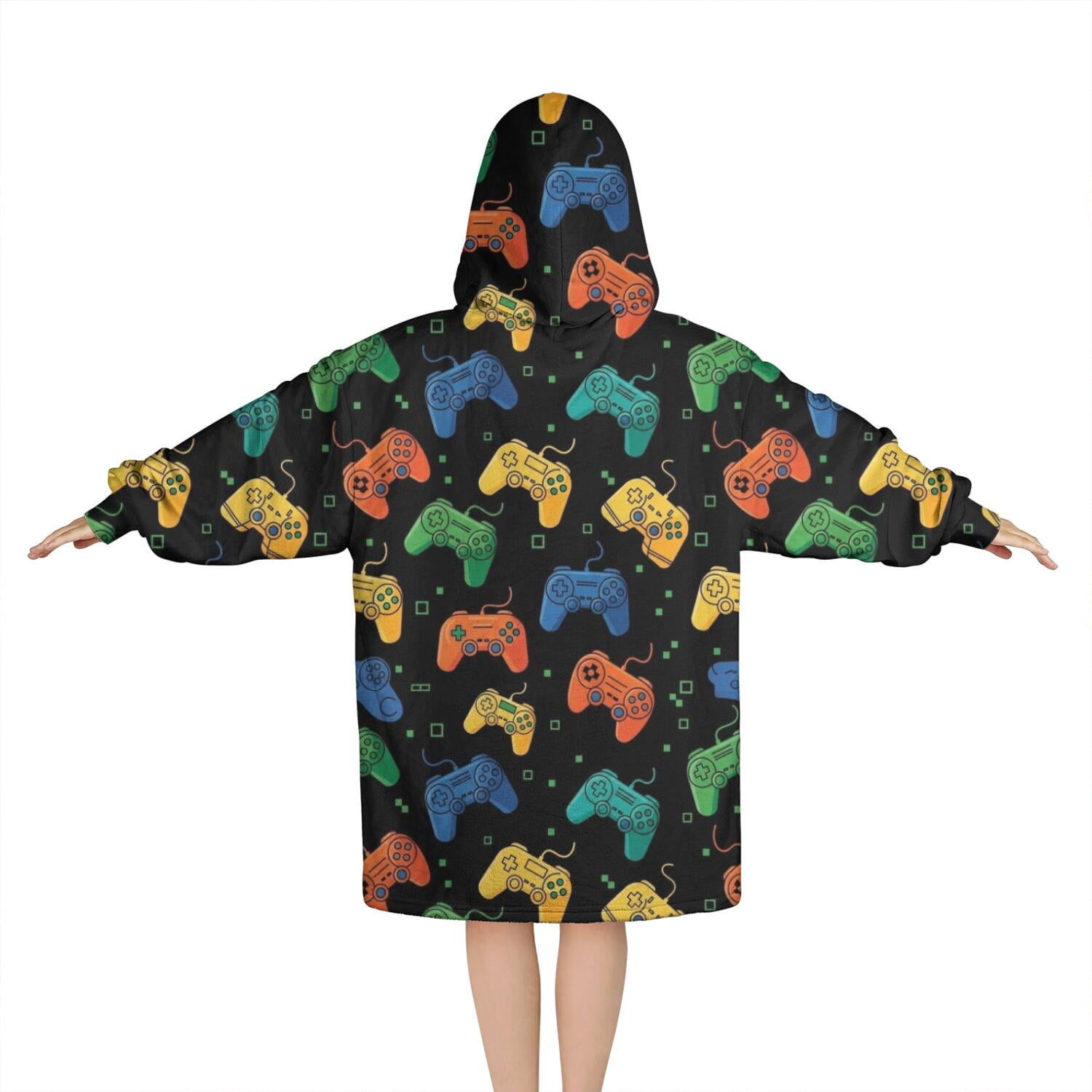 Multicolor Controllers Games Icons Black Pattern Blanket Hoodies for Kids 6-13YR Oversize Wearable Blanket Hoodies for Boys Girls Teens
