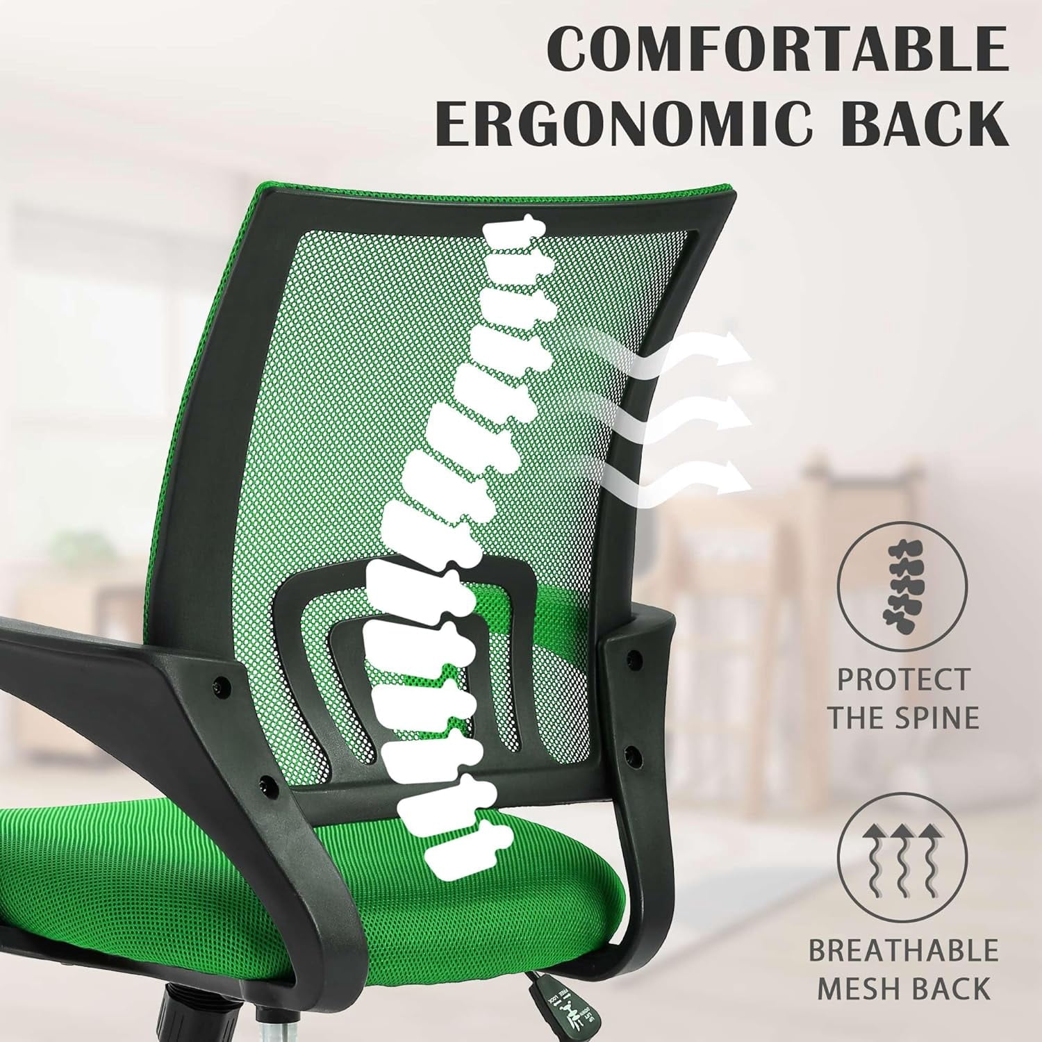 Dkelincs Ergonomic Office Chair Mesh Adjustable Computer Desk Chair with Lumbar Support for Home Office, Green
