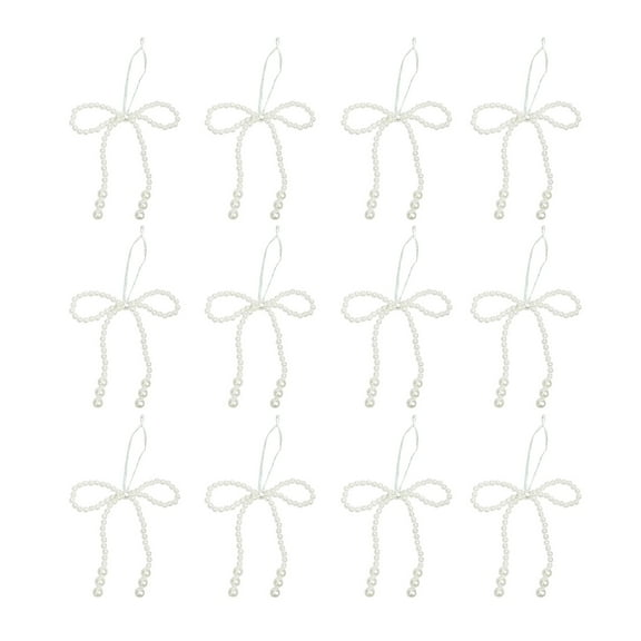 Shoreew Faux Pearl Bow Christmas Ornaments White Faux Pearl Bead Bows Hanging Ornament Bowknot Tree Topper for Wedding Bridal Baby Shower Birthday Decoration