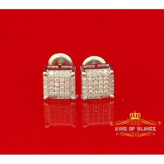 King of Bling's Aretes Para Hombre White 925 Silver 0.51ct Cubic Zirconia Square Ladies Earring
