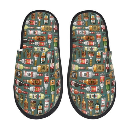Balery Alcohol Bottles Slient Indoor Furry Fleece Comfort House Shoes Soft Non-Slip Home Shoes Cotton slippers House Slippers-- Large