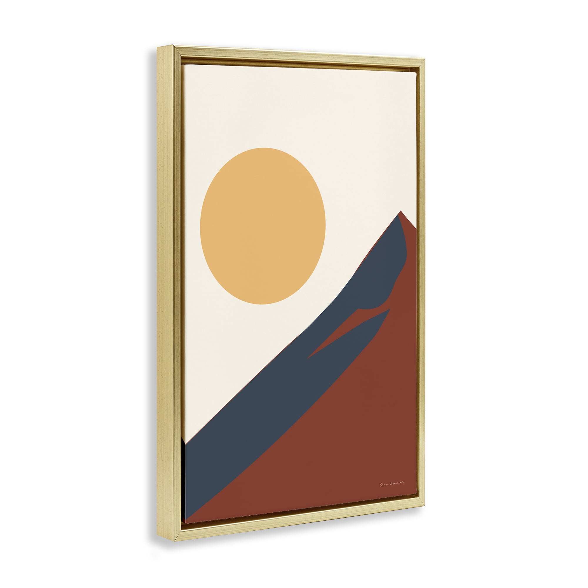 Stupell Industries Boho Mountain Peak & Sun Landscape & Nature Painting Gold Floater Framed Canvas Art Print Wall Art, 21 x 31