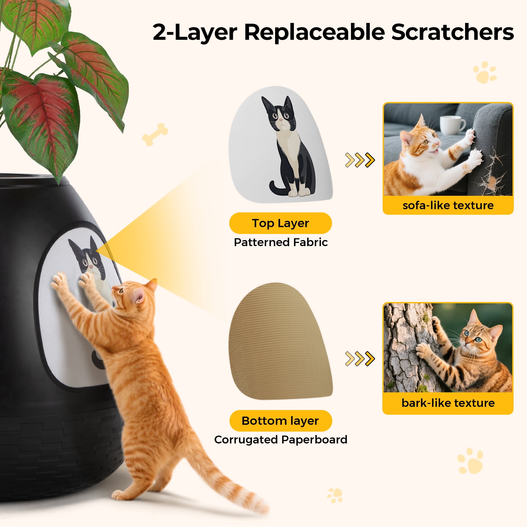 Jaxpety 4-in-1 Cat Bed for Indoor Cats, Large Cat House with Cat Scratcher, Odor Control & Plant Pot Design, Enclosed Cat Cave for Kitten & Adult Cats,Black