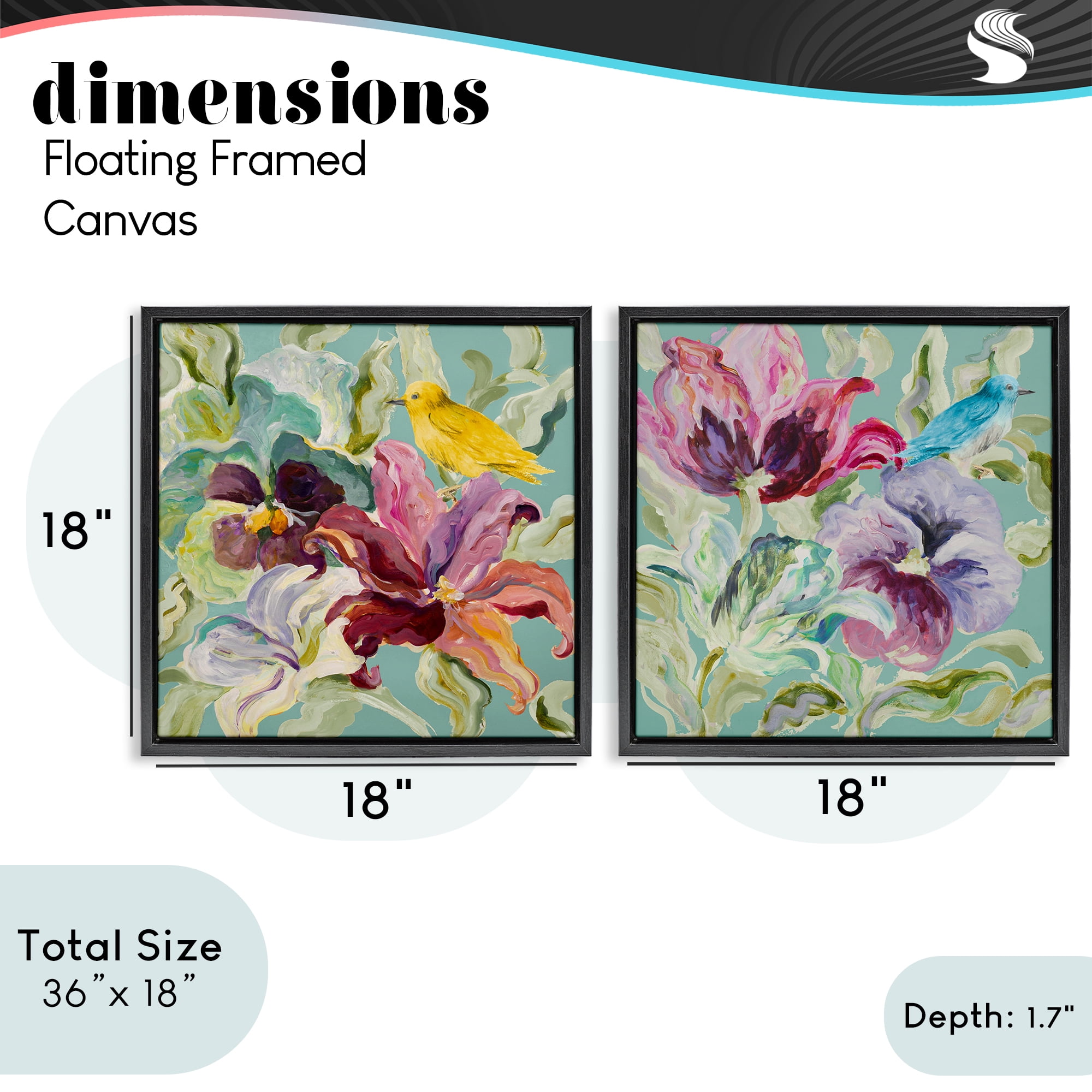 Stupell Industries Lyrical Garden Canaries 2 Piece Black Framed Floater Canvas Set, design by Lanie Loreth
