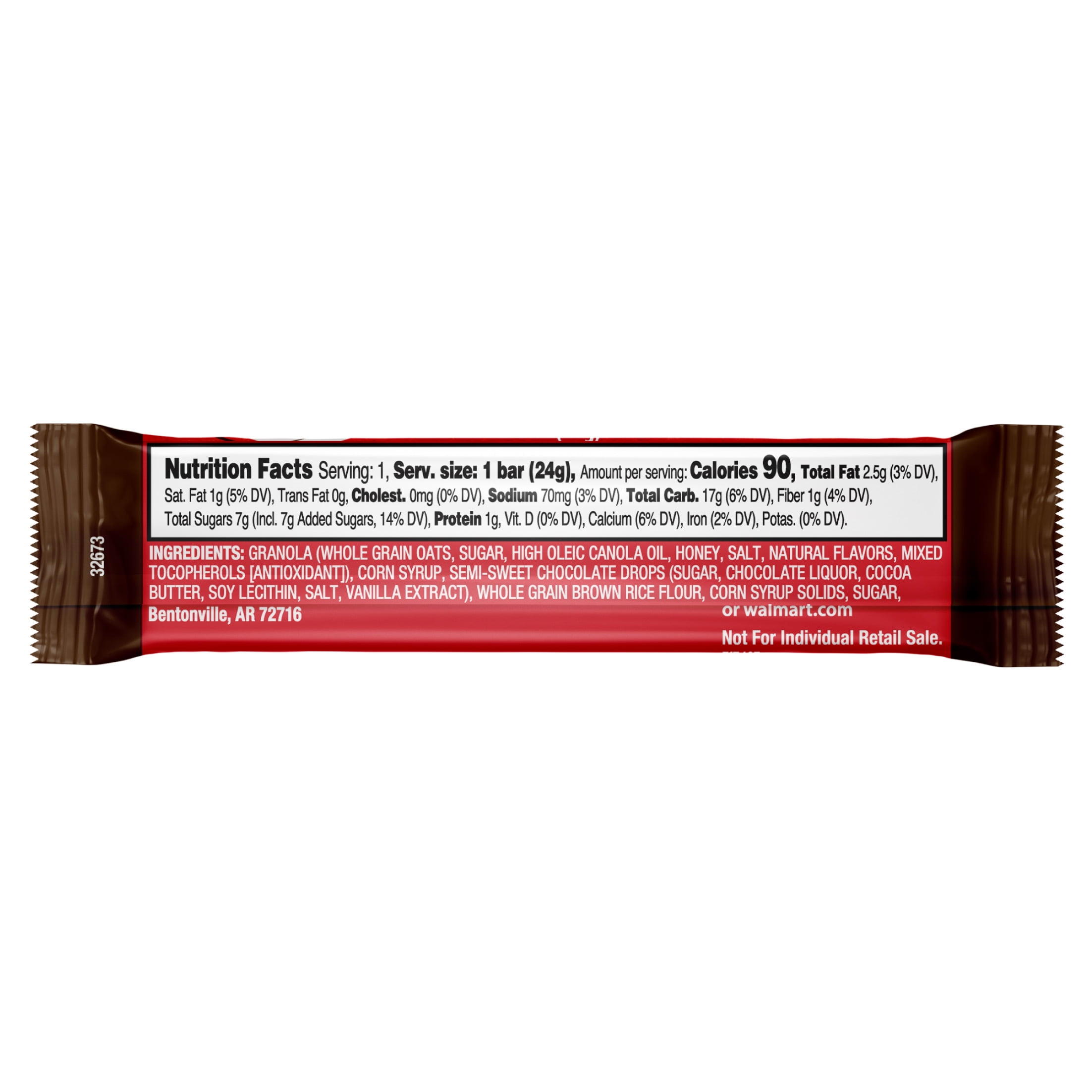 Great Value Barras de Granola Masticables con Chispas de Chocolate Tamaño Familiar, 0.84 oz, 48 Unidades