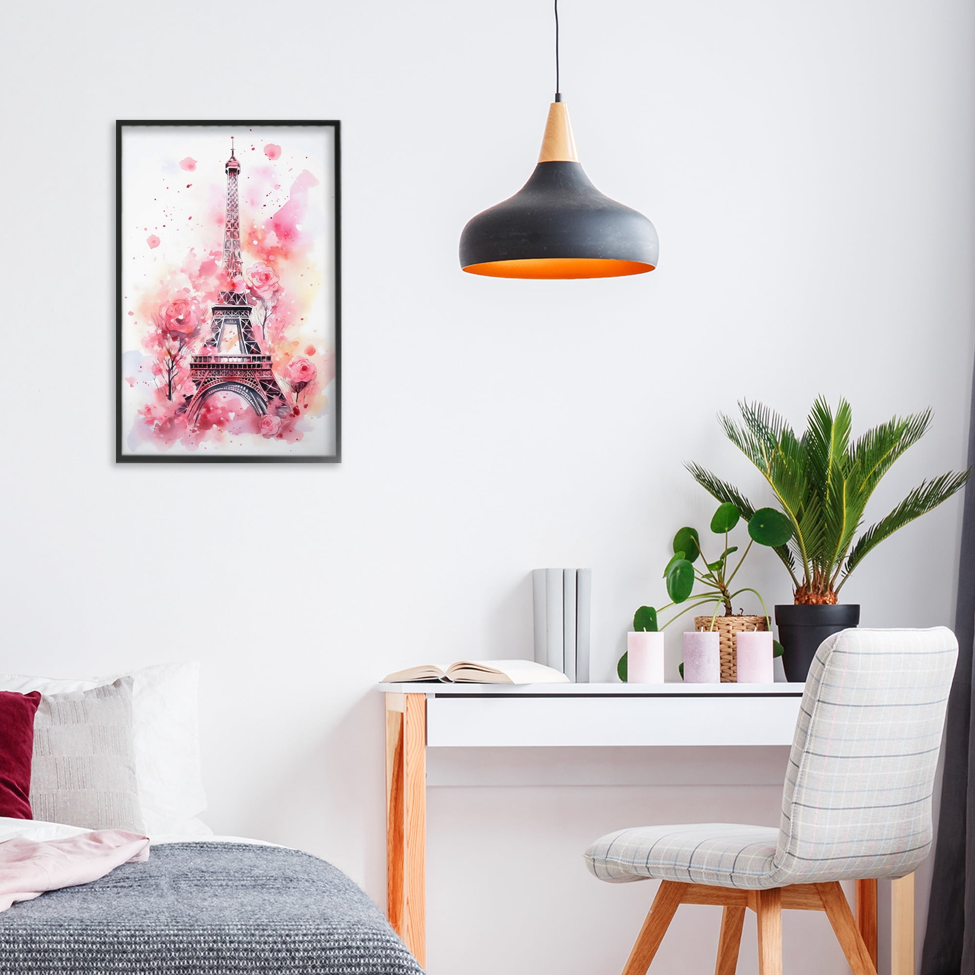 Stupell Industries Eiffel Tower In Roses Black Framed Giclee Art, design by Creative Studio