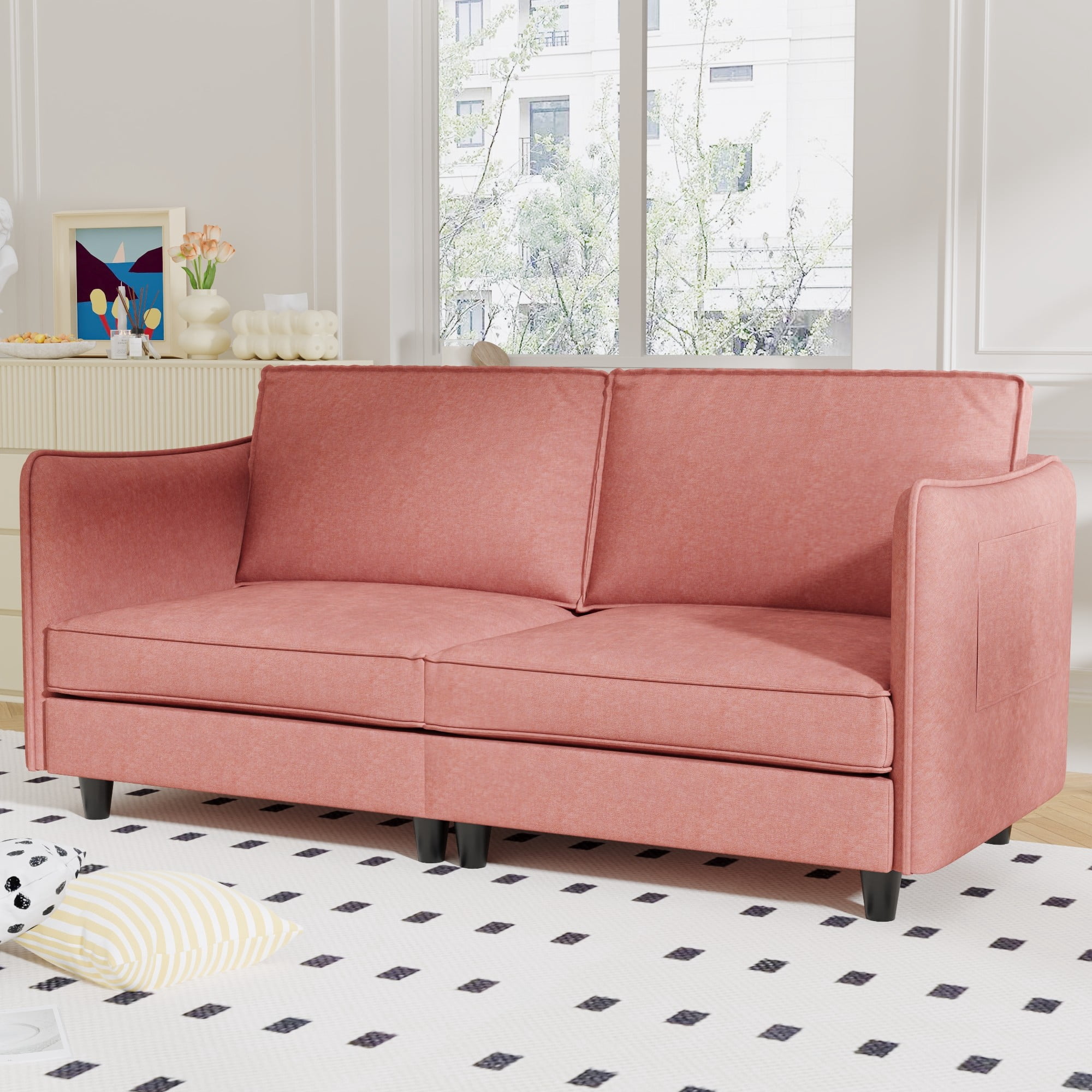 Modern Sofa Couch,74.27'' Loveseat Sofa Mid Century Comfy Couch, 2-Seater Love Seats for Small Spaces, Apartment,Red