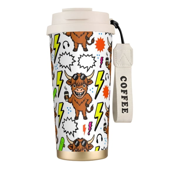 Highland Cow Coffee Mug, 18oz Leak-proof Retro Farm Animal Tumbler Reusable Straw and Lid, Decorative Coffee Cup for Cow Lovers