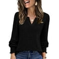 thumbnail image 2 of Dasayo Womens Tops Trendy Black Ribbed Knit Long Sleeve V-Neck Sweaters Winter Elegant Ruffle Tshirts for Women S, 2 of 9