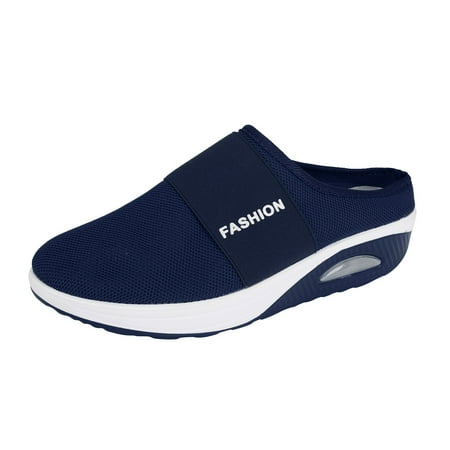 ZPYESWOW Air Cushion Slippers Women Platform Sneakers for Women Air Cushion Slip on Orthopedic Walking Shoes with Arch Support Knit Casual Comfort Outdoor Walking Blue 7