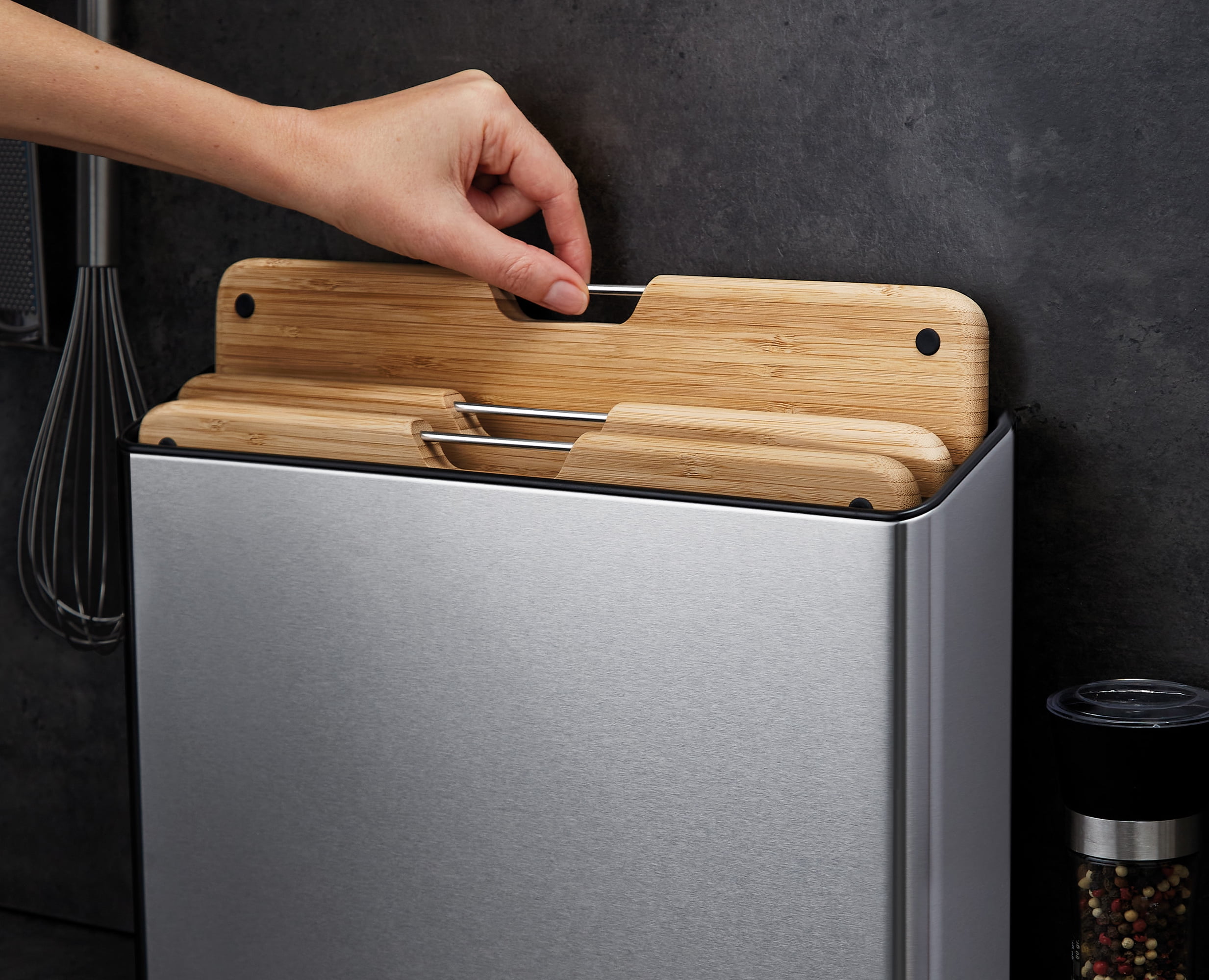 Joseph Joseph Folio Steel 3-Piece Bamboo Cutting Board Set with Stainless Steel Case