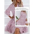 thumbnail image 6 of Xuanfei Women Graphic Print V Neck Flare Half Sleeve Pleated Tiered Hem Mini Dress, 6 of 7
