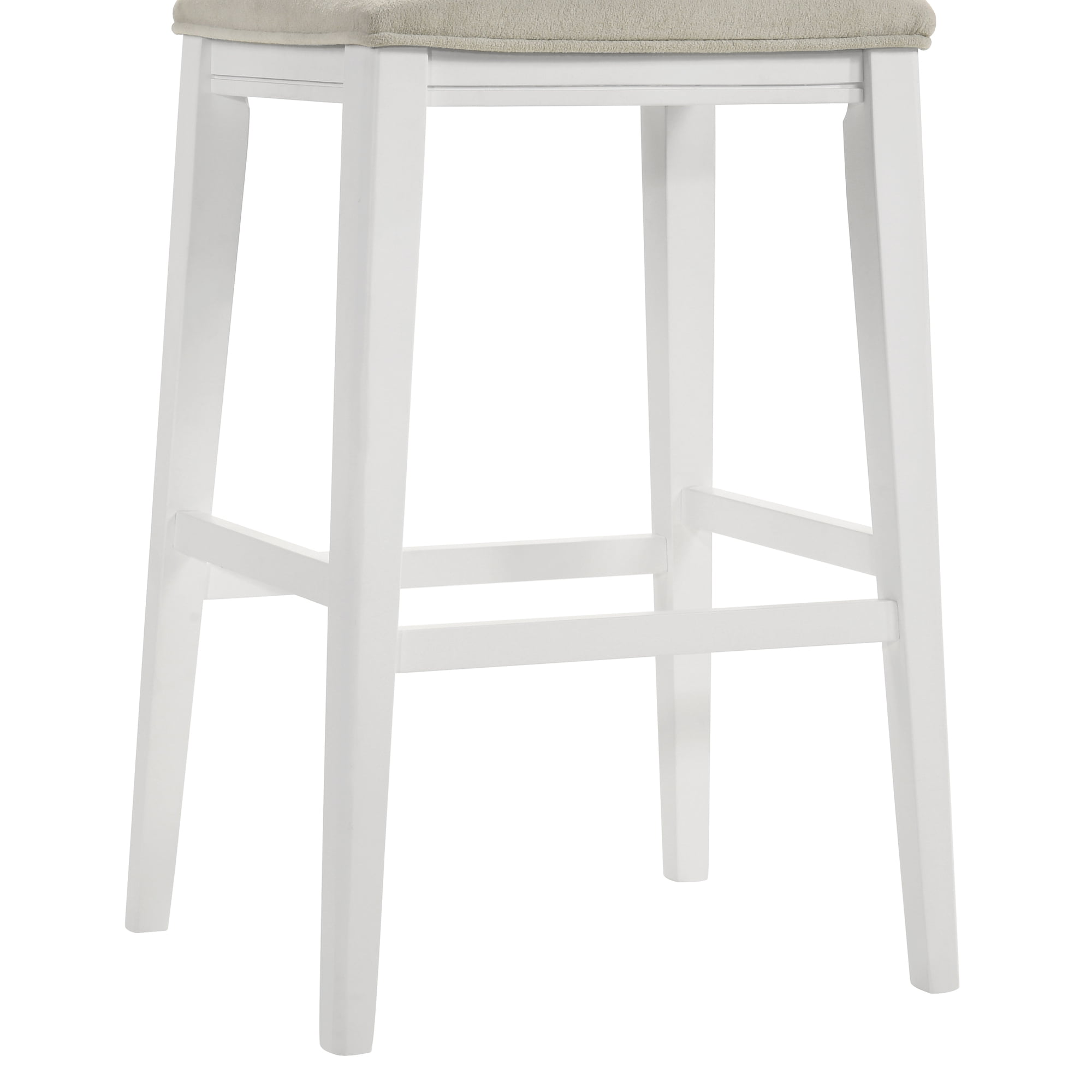 Jane Contemporary Transitional Wood Bar Height Kitchen Bar Stool in White Finish with Cream Fabric Upholstered Seat - Set of 4