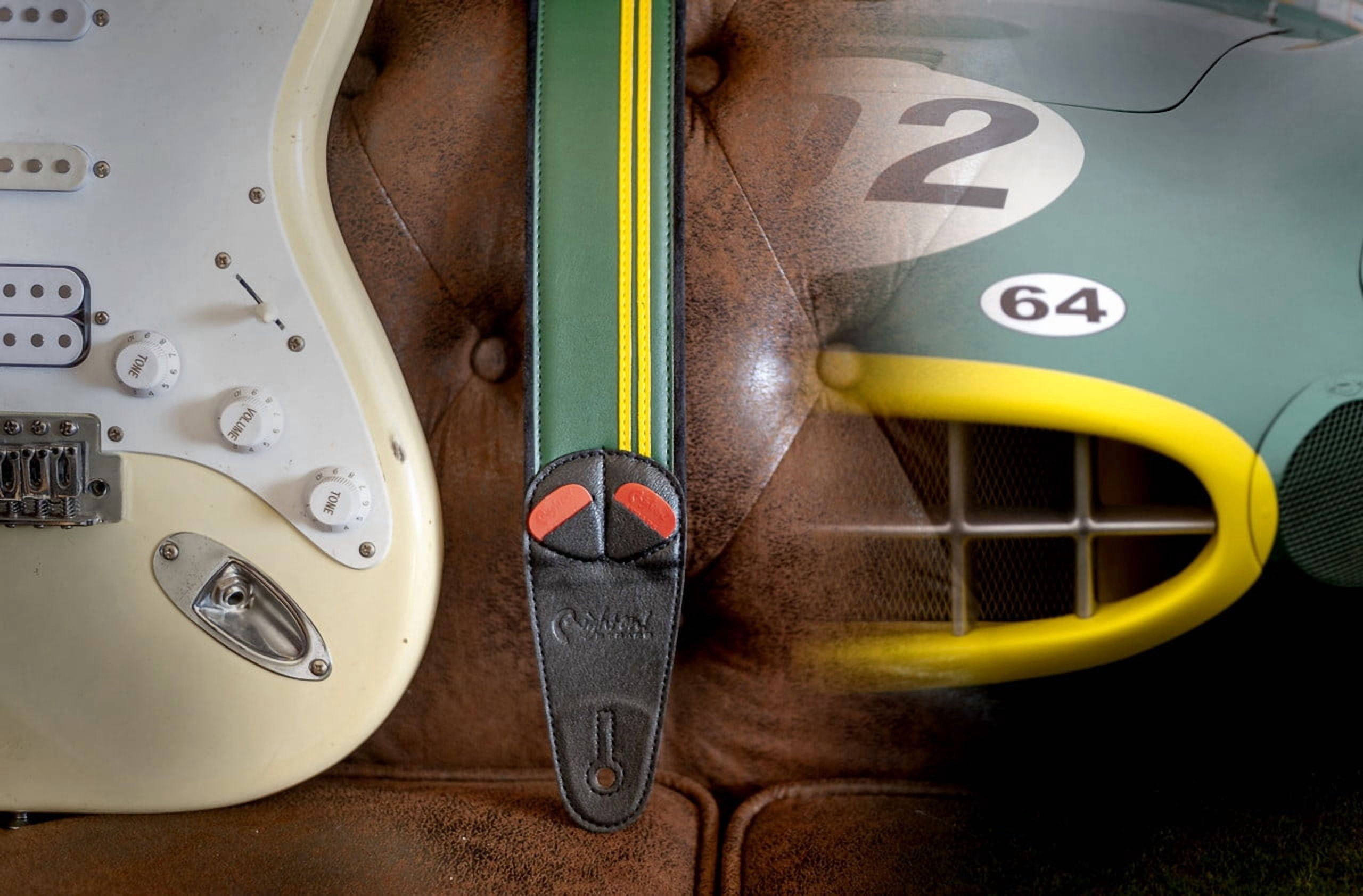 RightOn! Straps Mojo Collection Race-60 Guitar & Bass Strap made with Vegan Leather – Stylish and Comfortable - British Race Green