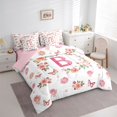 thumbnail image 3 of Homewish Initial Letter B 7 Pieces Bedding Comforter Set,Kawaii Pink Butterfly Full Bedding Set,Retro Rustic Floral Fitted Sheet Flat Sheet For Girl,Breathable Bedroom Decoration Reversible, 3 of 8