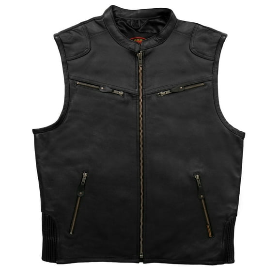 Hot Leathers VSM1037 Men's Black 'Zipper Pockets'  and Carry Leather Vest 2X-Large