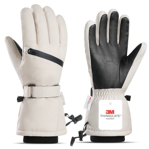 Men Women Winter Ski Gloves 5-Layer Thermal Waterproof Touchscreen Non-Slip PU Palm Snow Gear for Cycling Hiking Mountaineering
